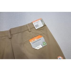 Savane Khaki Dress Pants Performance Straight Fit Pleated Mens Size 38 x 32 NEW